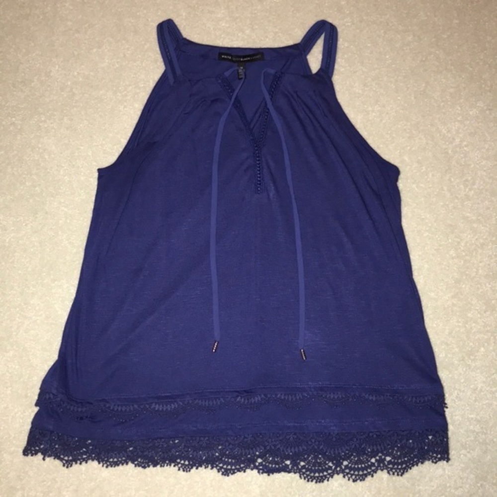 WHBM square tie neck tank with lace trim SzM